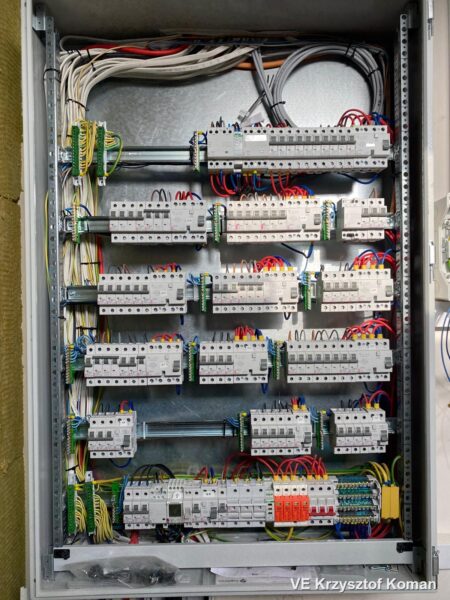 Rozdzielnica elektryczna z wyłącznikami nadprądowymi i zabezpieczeniami modułowymi